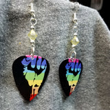 Rainbow Pride Guitar Pick Earrings with Pale Yellow Swarovski Crystals