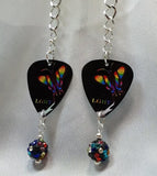 Pride Rainbow Butterfly Dangling Guitar Pick Earrings with MultiColor Pave Bead Dangle