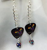 Pride Rainbow Butterfly Dangling Guitar Pick Earrings with MultiColor Pave Bead Dangle