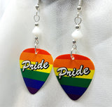 Rainbow Pride Guitar Pick Earrings with White Swarovski Crystals