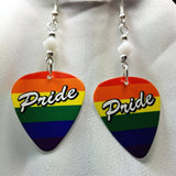 Rainbow Pride Guitar Pick Earrings with White Swarovski Crystals