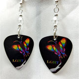 Pride Rainbow LGBT Butterfly Guitar Pick Earrings with Clear Swarovski Crystals