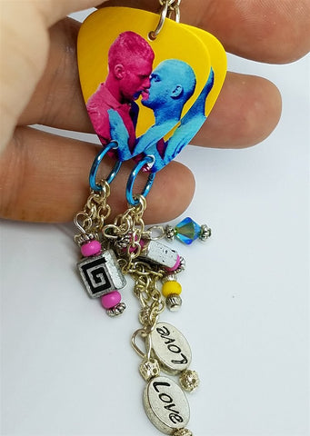 Pride Love Man Guitar Pick Earrings with Swarovski Crystal and Glass and Metal Bead Dangles