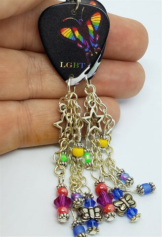Pride Rainbow Butterfly Dangling Guitar Pick Earrings with Dangles