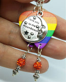 CLEARANCE I Love You To The Moon And Back Pride Rainbow Guitar Pick Earrings with Orange Pave Dangles