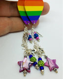 Pride Rainbow Guitar Pick Earrings with Star Charms, Seed Bead, and Pave Bead Dangles