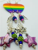 Pride Rainbow Guitar Pick Earrings with Star Charms, Seed Bead, and Pave Bead Dangles