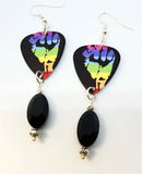 Pride Fist Guitar Pick Earrings with Black Glass Bead Dangles