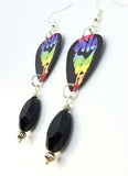 Pride Fist Guitar Pick Earrings with Black Glass Bead Dangles