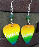 Love Wins Pride Guitar Pick Earrings with Green AB Swarovski Crystals
