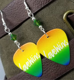 Love Wins Pride Guitar Pick Earrings with Green AB Swarovski Crystals
