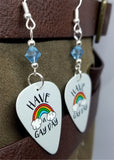 Have a Gay Day Rainbow Pride Guitar Pick Earrings with Blue Swarovski Crystals