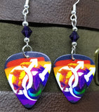 Two Male Symbols Pride Guitar Pick Earrings with Purple Swarovski Crystals