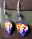 Two Male Symbols Pride Guitar Pick Earrings with Purple Swarovski Crystals