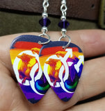 Two Male Symbols Pride Guitar Pick Earrings with Purple Swarovski Crystals