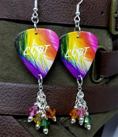 CLEARANCE LGBT Pride Guitar Pick Earrings with Swarovski Crystal Dangles