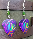 Love Ribbon Pride Guitar Pick Earrings with Green AB Swarovski Crystals
