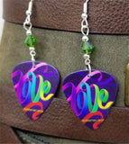 Love Ribbon Pride Guitar Pick Earrings with Green AB Swarovski Crystals