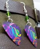 Love Ribbon Pride Guitar Pick Earrings with Green AB Swarovski Crystals