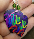 Love Ribbon Pride Guitar Pick Earrings with Green AB Swarovski Crystals