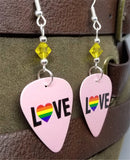 Love Pride Flag Heart Guitar Pick Earrings with Yellow Swarovski Crystals