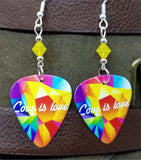 Love is Love Pride Guitar Pick Earrings with Yellow Opal Swarovski Crystals