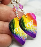 CLEARANCE LGBT Pride Guitar Pick Earrings with Pink AB Swarovski Crystals