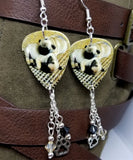 Adorable Pug Puppies Guitar Pick Earrings with Paw Print Charm and Swarovski Crystal Dangles