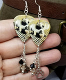 Adorable Pug Puppies Guitar Pick Earrings with Paw Print Charm and Swarovski Crystal Dangles