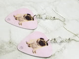 Pug Dogs Guitar Pick Earrings with Clear Swarovski Crystals