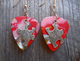 CLEARANCE Puzzle Piece Charm Guitar Pick Earrings - Pick Your Color - Autism Awareness