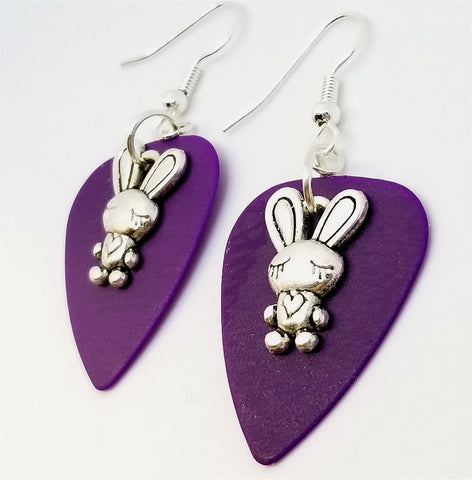 CLEARANCE Bunny with Heart Charm Guitar Pick Earrings - Pick Your Color