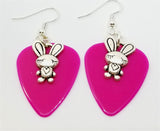 CLEARANCE Bunny with Heart Charm Guitar Pick Earrings - Pick Your Color