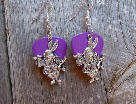 CLEARANCE Alice in Wonderland White Rabbit Charm Guitar Pick Earrings - Pick Your Color