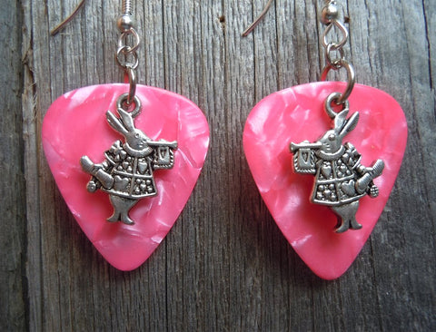 CLEARANCE Alice in Wonderland White Rabbit Charm Guitar Pick Earrings - Pick Your Color