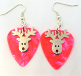 CLEARANCE Reindeer Head Charm Guitar Pick Earrings - Pick Your Color