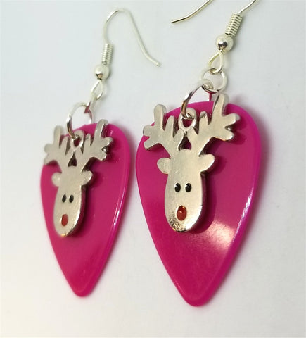 CLEARANCE Reindeer Head Charm Guitar Pick Earrings - Pick Your Color