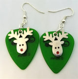 CLEARANCE Reindeer Head Charm Guitar Pick Earrings - Pick Your Color