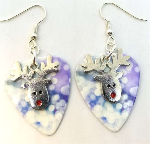 CLEARANCE Reindeer Head Charm Guitar Pick Earrings - Pick Your Color