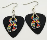 CLEARANCE Autism Awareness Ribbon Charm Guitar Pick Earrings - Pick Your Color