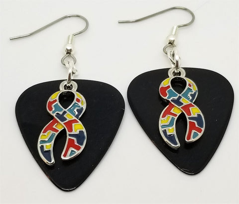 CLEARANCE Autism Awareness Ribbon Charm Guitar Pick Earrings - Pick Your Color