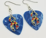 CLEARANCE Autism Awareness Ribbon Charm Guitar Pick Earrings - Pick Your Color
