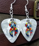 CLEARANCE Autism Awareness Ribbon Charm Guitar Pick Earrings - Pick Your Color