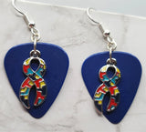 CLEARANCE Autism Awareness Ribbon Charm Guitar Pick Earrings - Pick Your Color