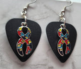 CLEARANCE Autism Awareness Ribbon Charm Guitar Pick Earrings - Pick Your Color