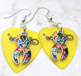 CLEARANCE Autism Awareness Ribbon Charm Guitar Pick Earrings - Pick Your Color