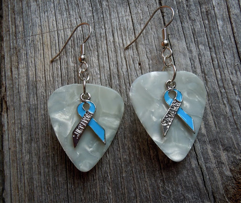 CLEARANCE White Ribbon Survivor Charm Guitar Pick Earrings - Pick Your Color