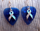 CLEARANCE White Ribbon Survivor Charm Guitar Pick Earrings - Pick Your Color