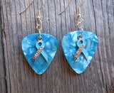 CLEARANCE White Ribbon Survivor Charm Guitar Pick Earrings - Pick Your Color