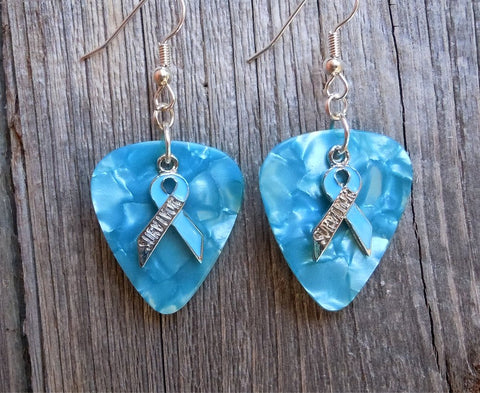 CLEARANCE White Ribbon Survivor Charm Guitar Pick Earrings - Pick Your Color